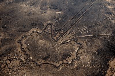 Safawi Kite 104, a giant hunting trap structure, found in the Basalt Desert of north-eastern Jordan. 