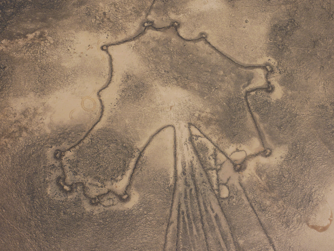 A giant hunting trap, Safawi Kite 101, in the desert of Jordan.