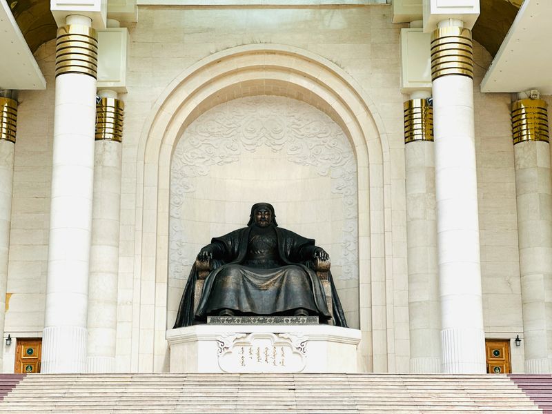 A monumental Genghis Khan statue overlooks the capital of Mongolia, where he remains a symbol of national pride.