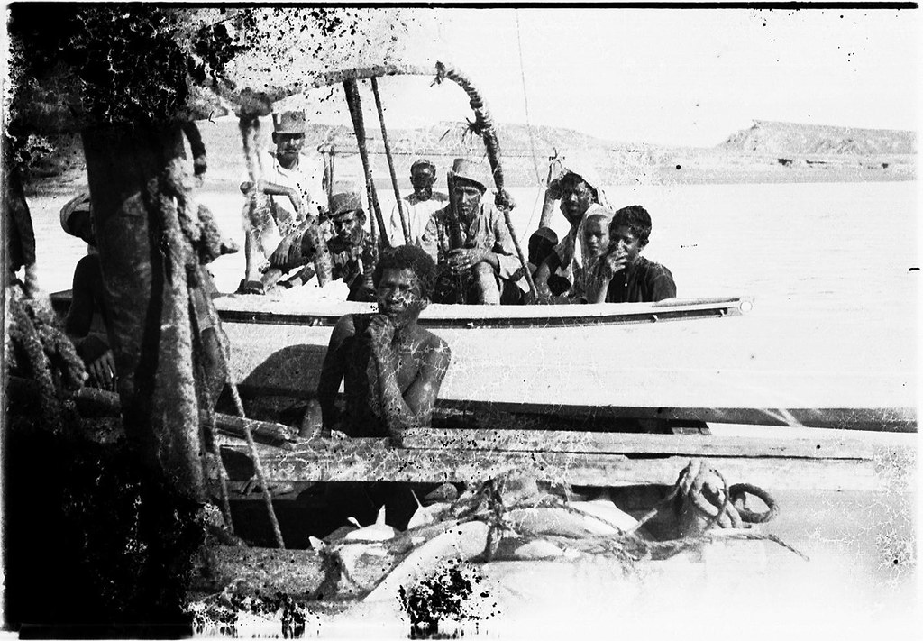 35mm negative by Oskar Speck depicting a group of people in a boat.