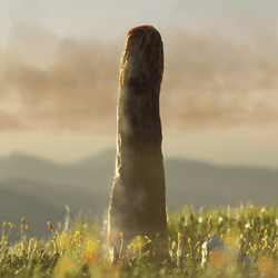 Artist impression of what Prototaxites would have look like in life. It is a gray pillar-like structure