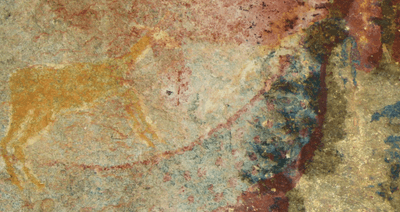 Painting of an elusive animal with downward tusks created by the San in the early 1800s.