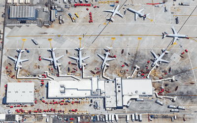 Aeroplanes line up at Los Angeles International Airport (LAX) in California. 