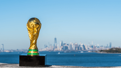 The World Cup trophy in Los Angeles.