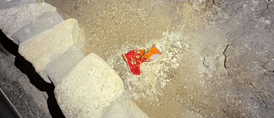 The bag of snacks was dropped in the Big Room of Carlsbad Caverns and appears to have been festering for some time. 