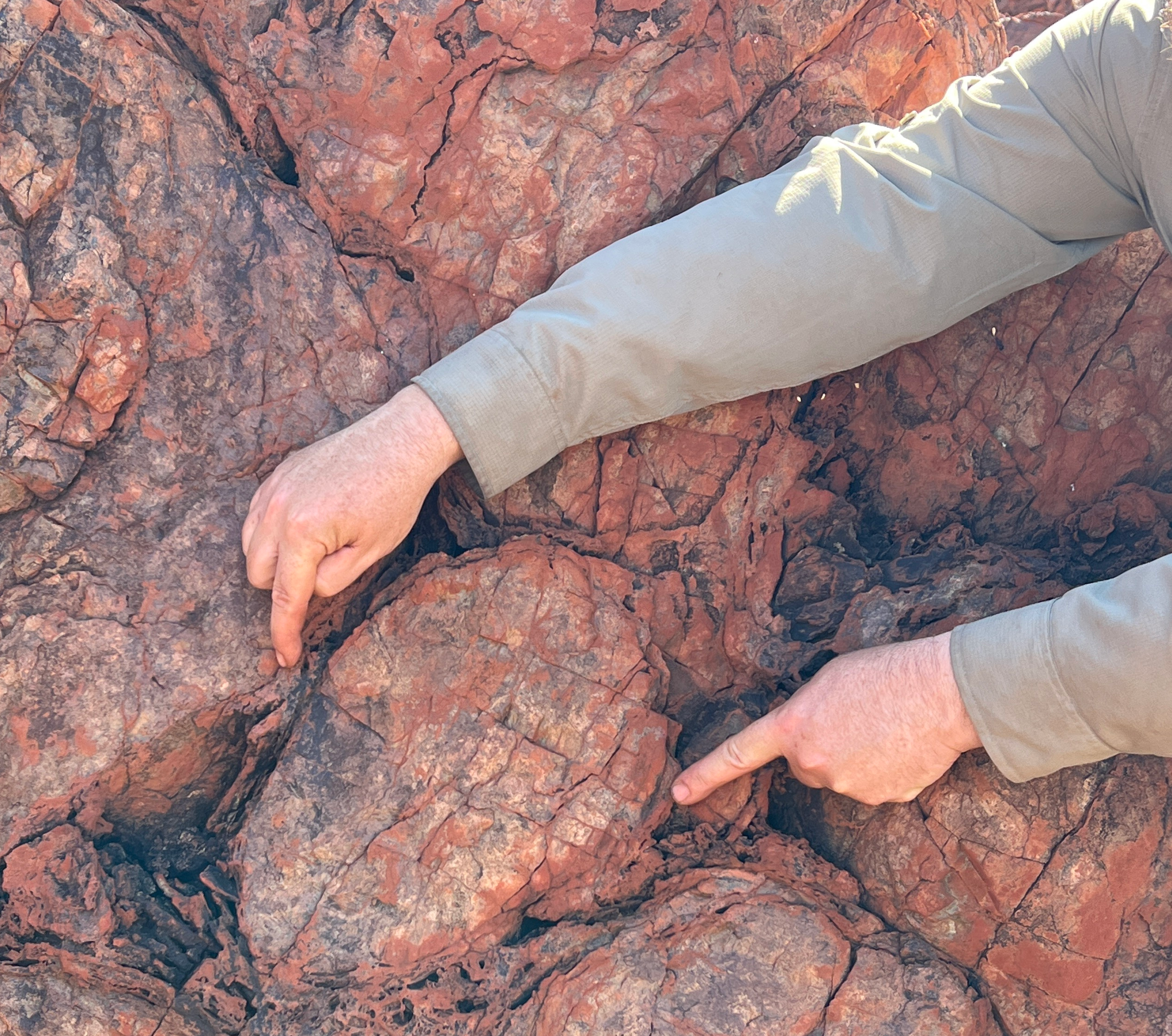 A rock "pillow" at North Pole Dome, containing signs of impact used to date the event