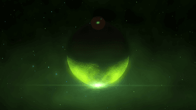 Artist rendering of a green, alien world.