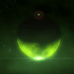 Artist rendering of a green, alien world.
