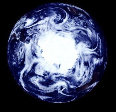 A view of the South Pole from space: Galileo's cameras distinguished between ice and high stratospheric clouds, allowing scientists to study the correlation between these clouds and growth of the ozone hole.