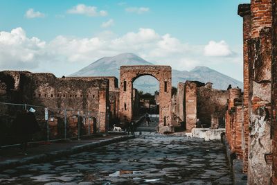 Ruins of Pompeii with Vesuvius in background