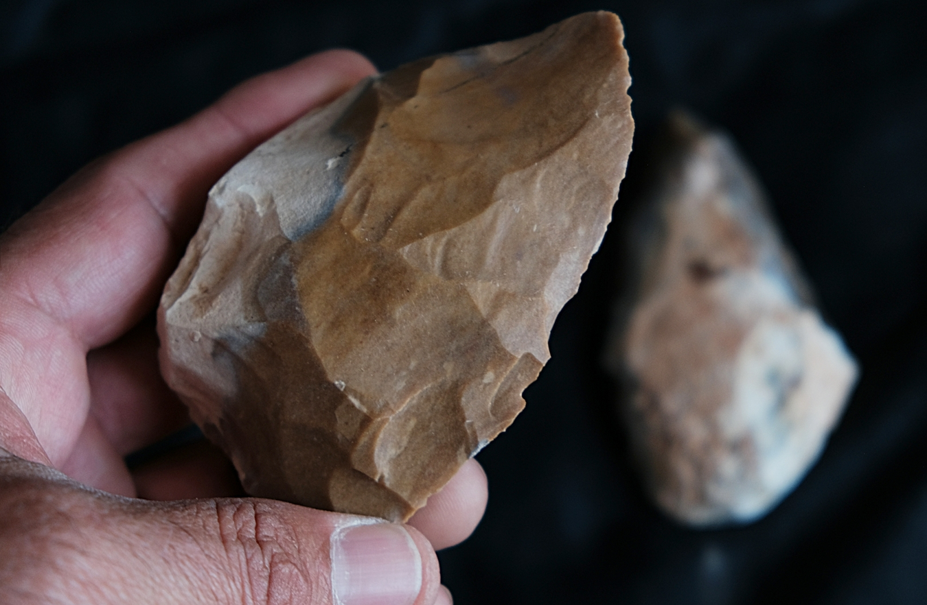Prehistoric handaxes discovered in the ancient cave. 