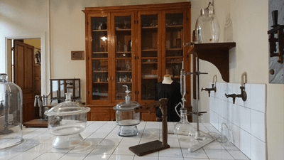 A picture of Marie Curies old lab, now turned into the Curie Museum.