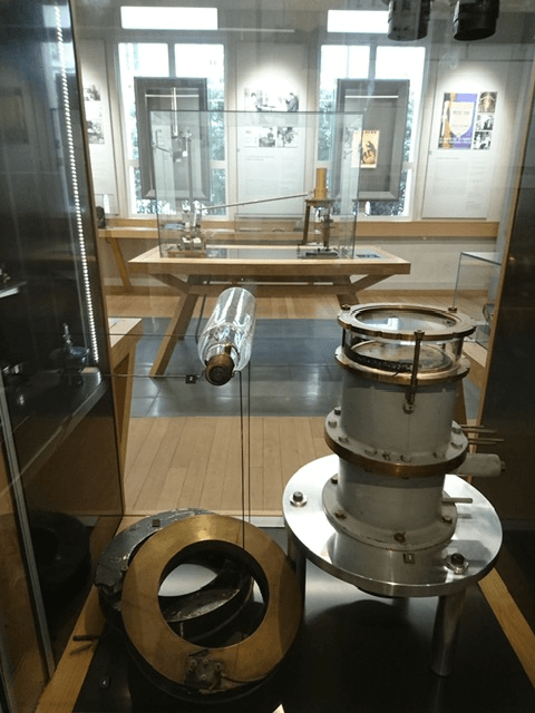 A picture of various scientific instruments, made of brass and glass, in the Curie Lab on display in the Curie Museum. A picture of various scientific instruments, made of brass and glass, in the Curie Lab on display in the Curie Museum.