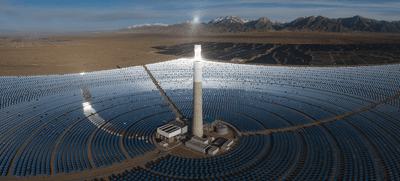 Aerial view of a solar farm in the deserts of Dunhuang, Northwestern China.