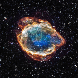 colourful wispy circular layer of gas are the left over material from the supernova explosion