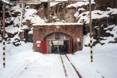 Entrance to the Pöhla uranium mine, a major extraction site in Saxony, Germany, operated by the Wismut company from 1967 to 1990