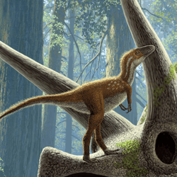 Artist's impression of a newly hatched T. rex, already hunting prey