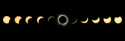 This composite image of multiple exposures shows the progression of a total solar eclipse in Dallas on April 8, 2024