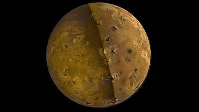 The moon Io, with one side illuminated by light reflected off Jupiter.