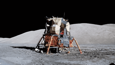 Apollo 17's lunar lander, Challenger, on the surface of the Moon.