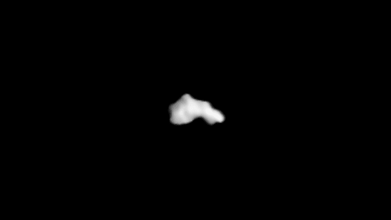 the asteroid looks like a bulbous arch from this vantage point