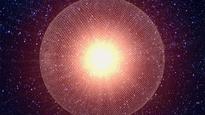 Artist depiction of a Dyson swarm; tiny spacecraft surrounding a star.