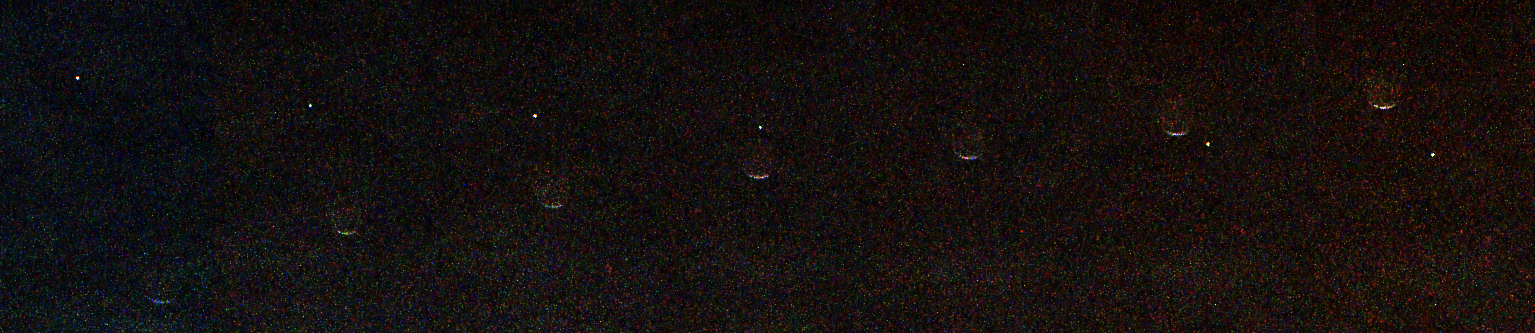Composite of seven images taken as Phobos and Earth come together and move apart, with Earth disappearing behind in the fifth shot Composite of seven images taken as Phobos and Earth come together and move apart, with Earth disappearing behind in the fifth shot