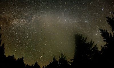 A picture of the night sky with a meteor streaking across it.