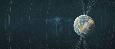An illustration of the Earth with its magnetic fields.