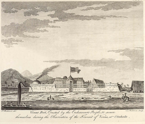 Fort Venus, Tahiti, where Cook, crew and scientists waited for the eclipse after arriving safely early. Fort Venus, Tahiti, where Cook, crew and scientists waited for the eclipse after arriving safely early.