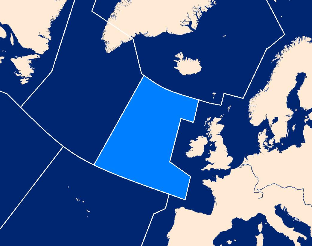 Map showing the Shanwick Airspace in the North Atlantic Ocean. Map showing the Shanwick Airspace in the North Atlantic Ocean.