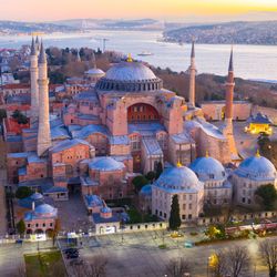 Aerial view of Hagia Sophia Mosque (Ayasofya Cami) in Istanbul TUrkey