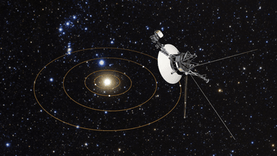 Artist depiction of Voyager looking back at the Solar System.