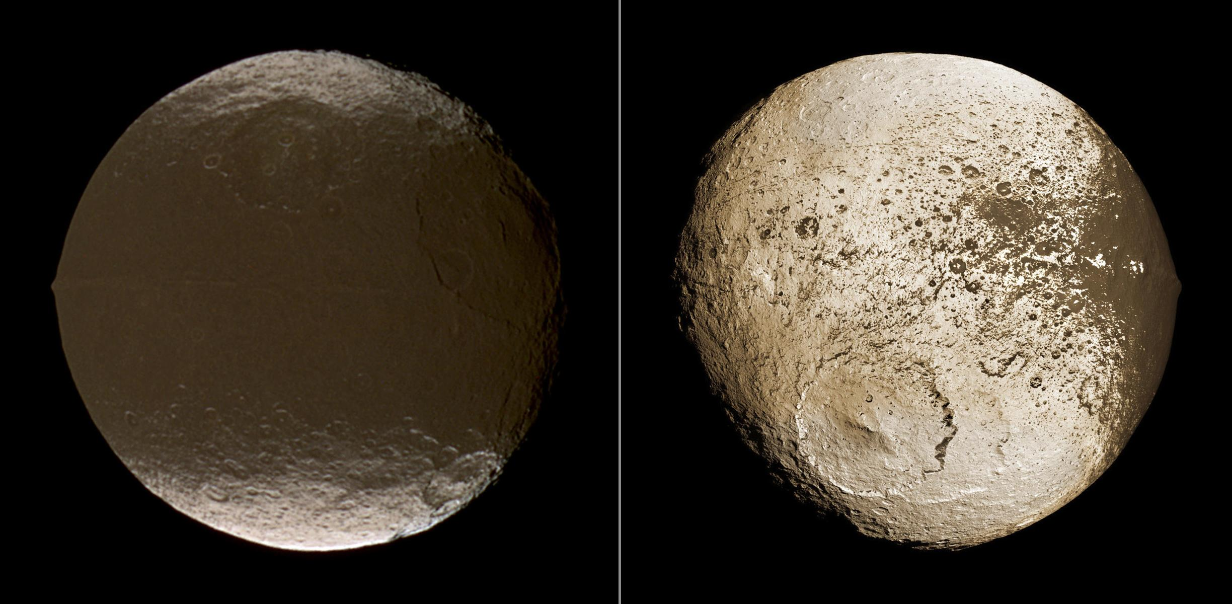 Iapetus' surface is a study in contrasts Iapetus' surface is a study in contrasts