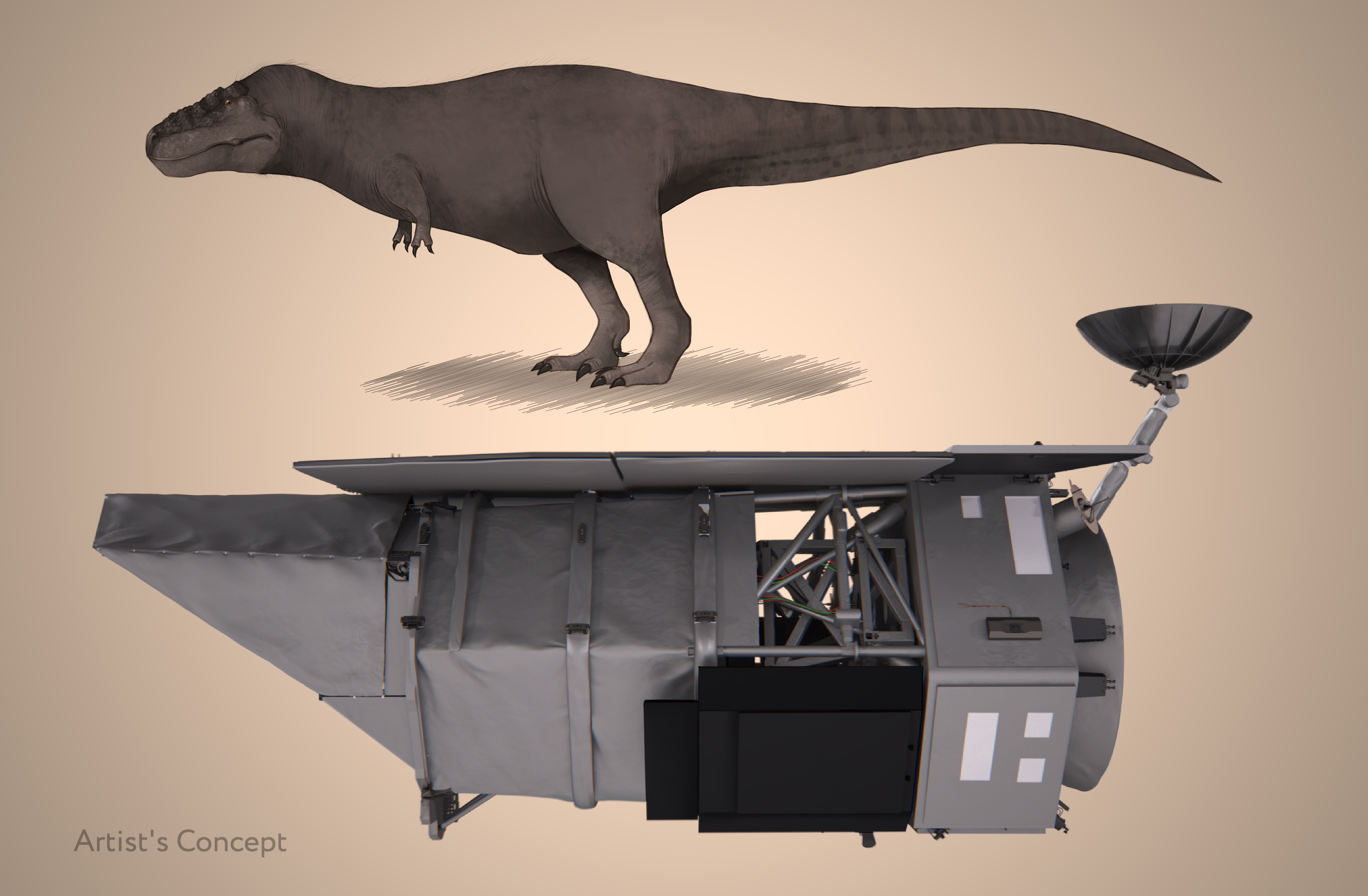artist impression of roman and above it, a t-rex. They are the same lenght artist impression of roman and above it, a t-rex. They are the same lenght