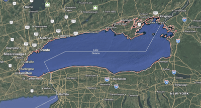 Lake Ontario on Google Maps. The lake remains labeled "Lake Ontario".