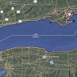 Lake Ontario on Google Maps. The lake remains labeled "Lake Ontario".