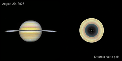 A 10-sided atmospheric wave around Saturn's south pole has been shown to extend through layers of Saturn's atmosphere 