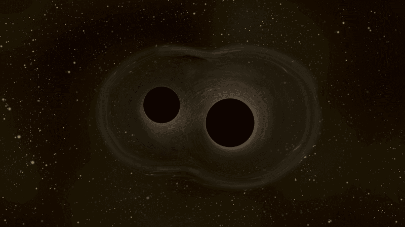 two black holes in the process of merging warping their background