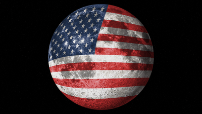 The Moon, colored in with the USA flag.