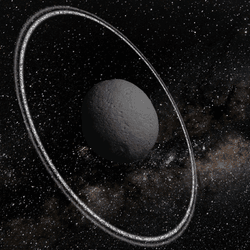 Chariklo, a small object surrounded by a two-ring system. Artist impression.