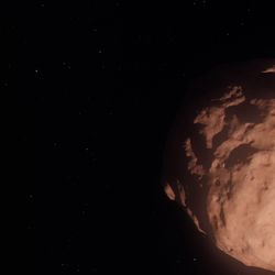 a sort-of spherical light brown rock in space
