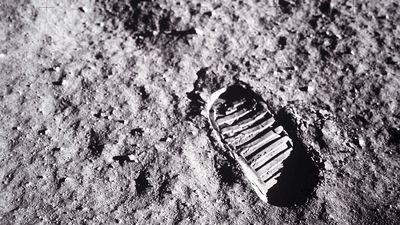 A boot print on the Moon, belonging to Buzz Aldrin.