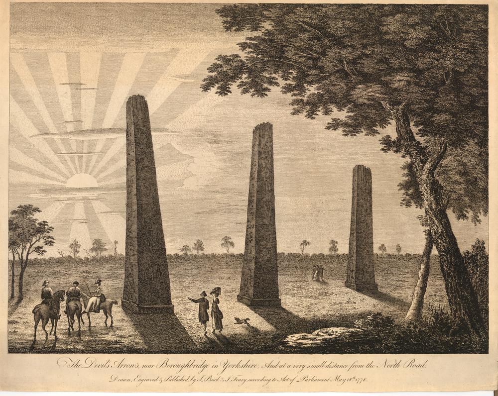 A doodle of how the Devil's Arrow might once have appeared, drawn in 1778.