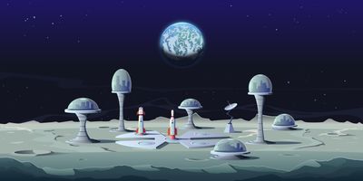 a cartoon of a lunar city