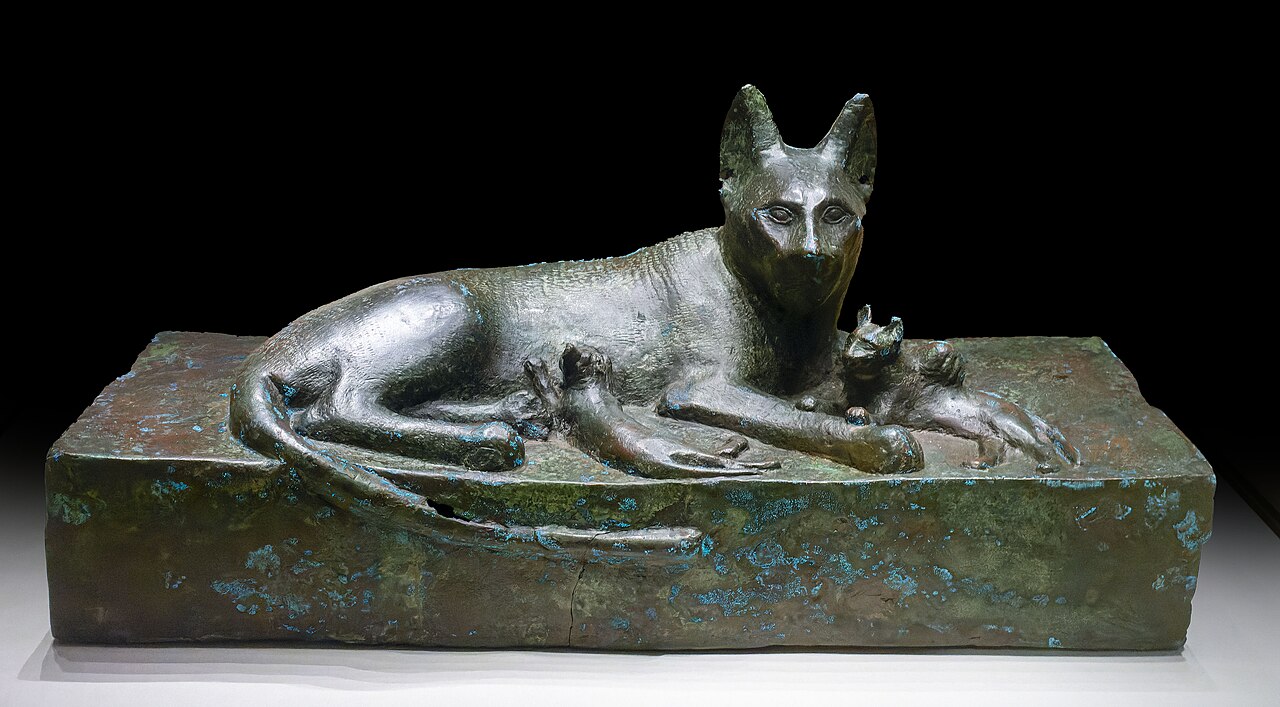Bronze lid of a cat sarcophagus from the Saite Period (Egypt, 664–525 BC)