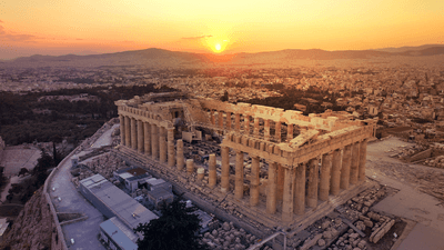 The Parthenon at sunset.