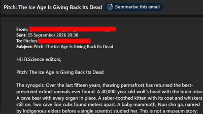 An email pitching a story for IFLScience via email.