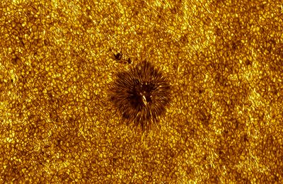 A close up view of a solar spot with incredible details in the solar photosphere