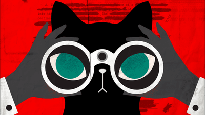 An illustration of a cat looking through a pair of binoculars.